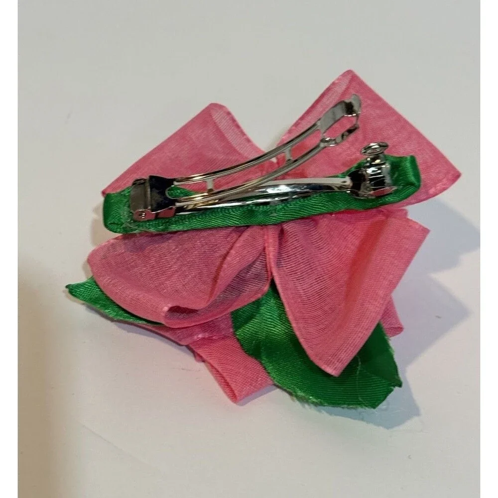 Women’s Pink Rose Flower Hair Clip Barrette Floral Hair Handmade Accessory